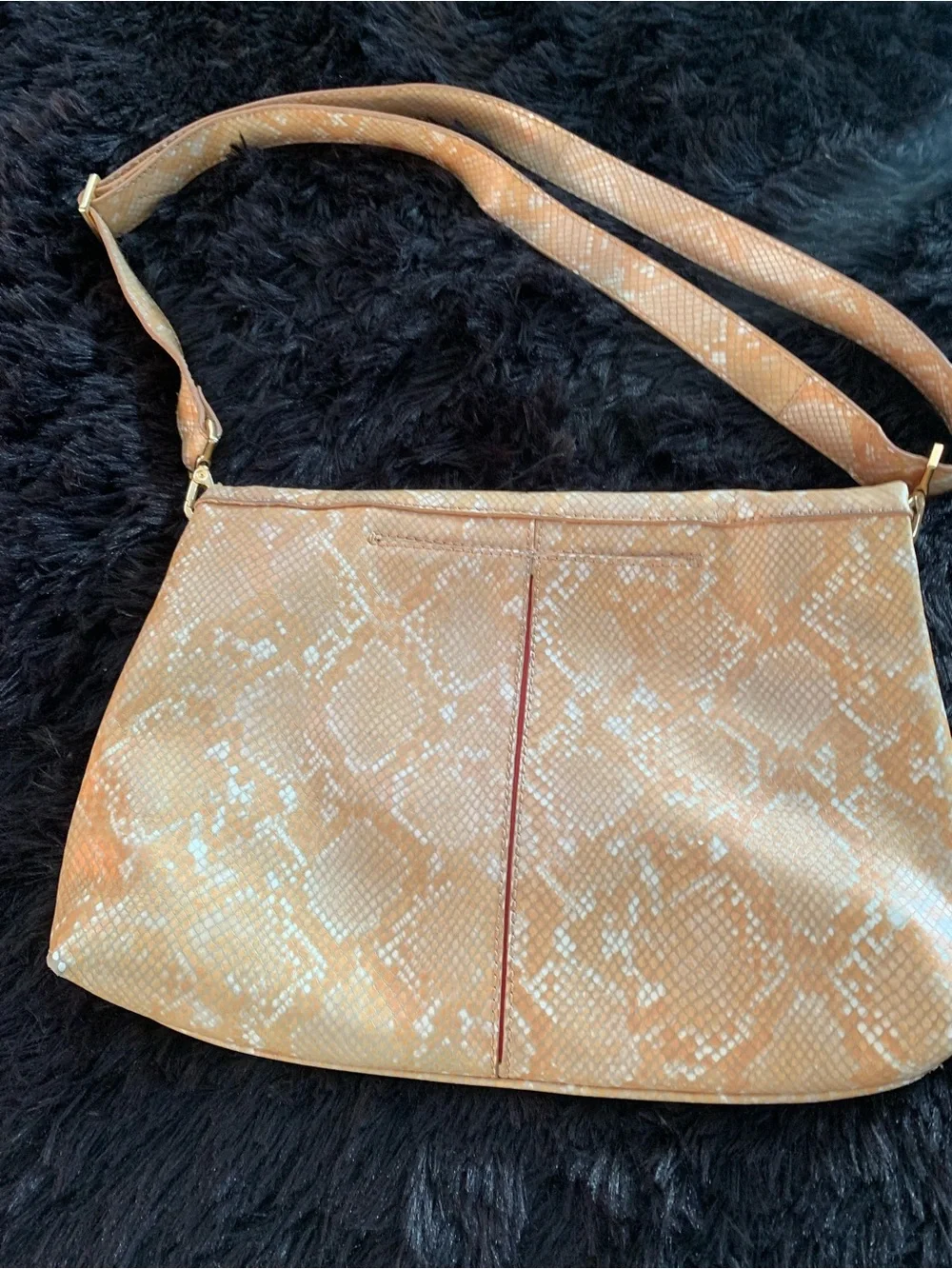 Hammitt Gold Snakeskin Crossbody with Red Zip Accent Large VIP